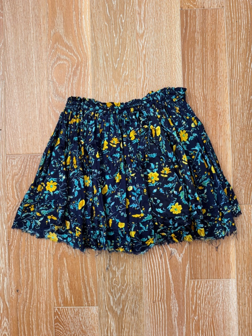 NWOT Free People Navy Floral Mini Skirt with Yellow & Teal Flowers